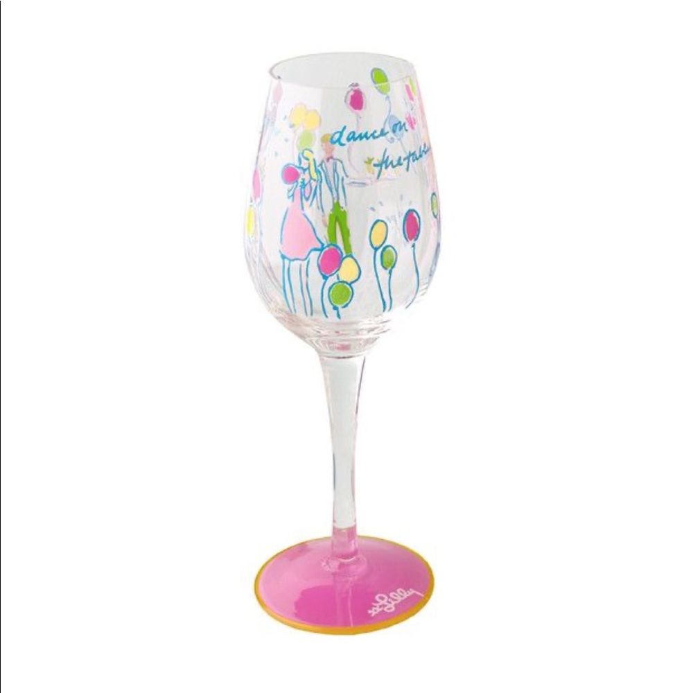 Lilly Pulitzer Colorful Wine Glass with Pink Base